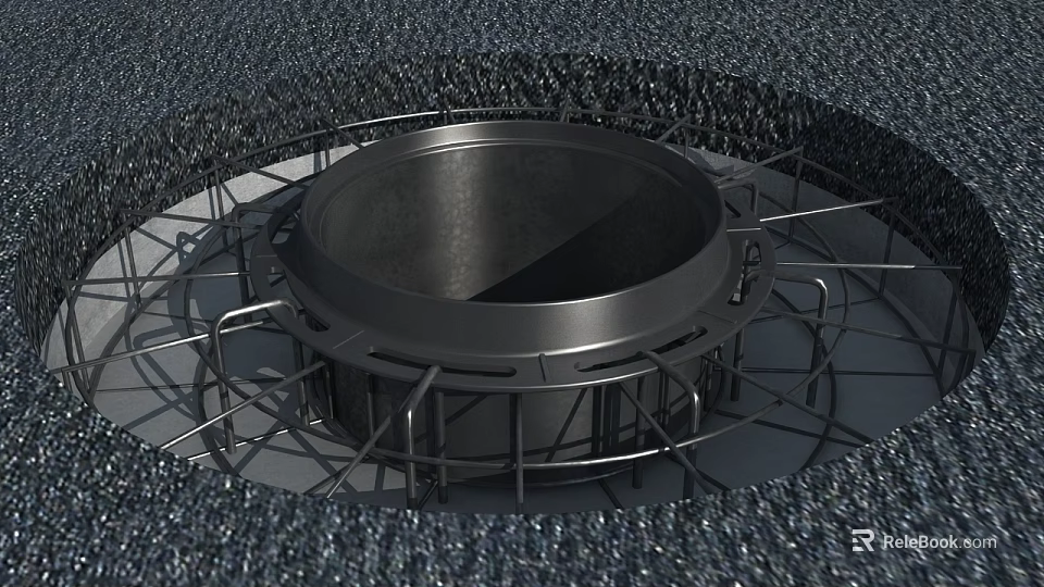 Construction Site Circular Concrete Shaft With Metal Support Framework And Reinforcement Bars 3d model 