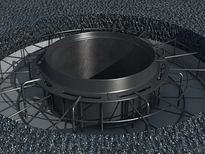 Construction Site Circular Concrete Shaft With Metal Support Framework And Reinforcement Bars 3d model
