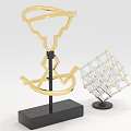 Modern Home Decor Furniture Pieces Golden Spiral Sculpture And Transparent Grid Cube With Black Bases