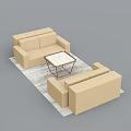 Modern Beige Sofa Coffee Table Set With Orange Seats And White Tables In Living Room
