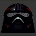 Futuristic Weapon Helmet With Red Insignia And Glowing Red Eyes