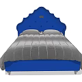 Blue Upholstered Double Bed With Scalloped Headboard Star Patterns And Gray Comforter 3d model