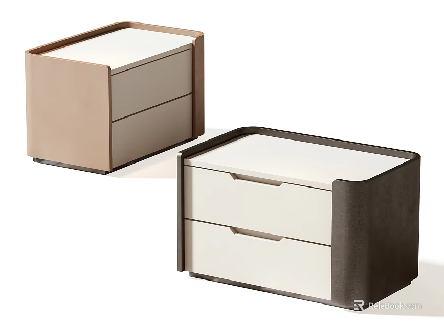 Modern Minimalist Bedside Tables With Two Drawers And Contrasting Panel Design 3d model 