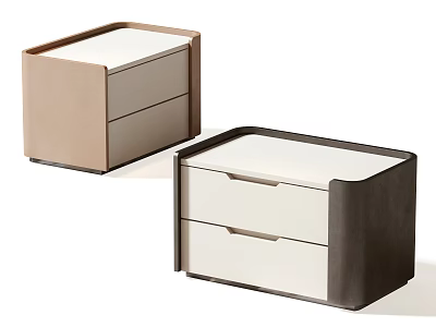 Modern Minimalist Bedside Tables With Two Drawers And Contrasting Panel Design 3d model