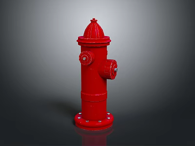 Red Fire Hydrant Standing With Detailed Top Cap And Side Outlet On Smooth Dark Surface 3d model