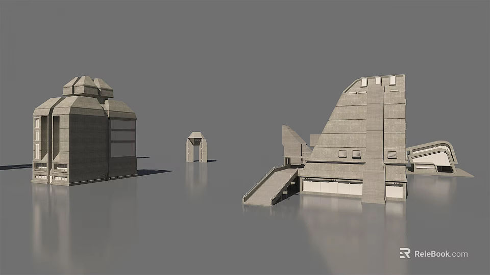 Modern Grey Architectural Models With Geometric Structures Sloped Surfaces And Platforms 3d model