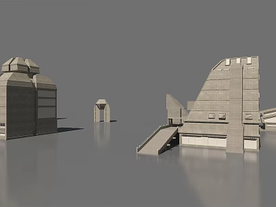 Modern Grey Architectural Models With Geometric Structures Sloped Surfaces And Platforms 3d model