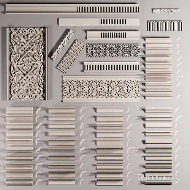 Ornate Decorative Moldings With Various Carved Patterns For Interior Ceiling Wall Trim 3d model