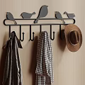 Wall Mounted Bird Shaped Hook Rack With Hanging Clothes And Hat 3d model