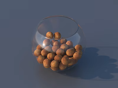 Brown Ceramic Balls Filled in Transparent Glass Bowl for Decorative 3d model