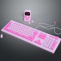 Cute Pink White Mechanical Keyboard With Mouse Keycaps And Cable For Computer 3d model