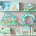Spring Themed Display Shelves With New Products And Decorative Elements 3d model