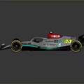 Mercedes Silver And Turquoise Formula 1 Racing Car With Aerodynamic Design And Yellow Rim Wheels