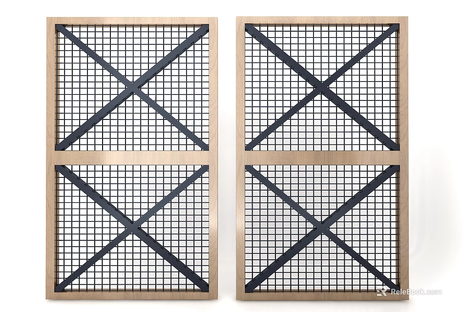 Modern Room Dividers Featuring Lattice Design And Crisscross Lines With Golden Frame 3d model 