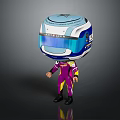 Cartoon Racing Character In Purple Suit With Blue White Helmet And Visor