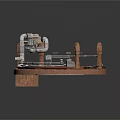 Rusty Industrial Circular Platform With Metal Pipes Mechanical Arm And Support Columns