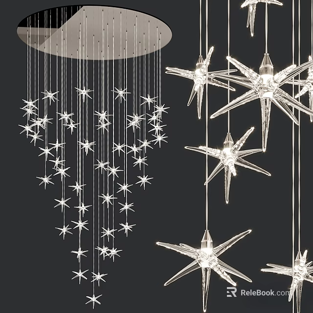 Modern Star Shaped Crystal Chandeliers with Hanging Design for Interior Decorative Lighting 3d model 