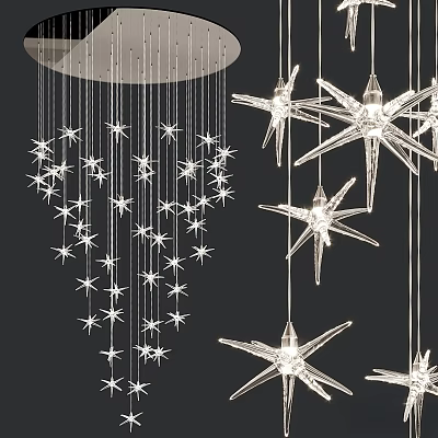 Modern Star Shaped Crystal Chandeliers with Hanging Design for Interior Decorative Lighting 3d model