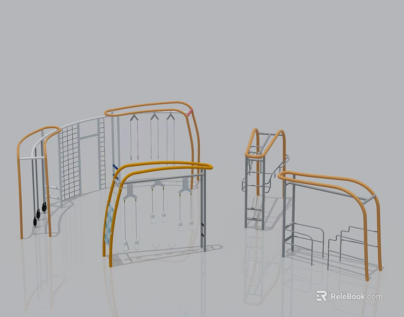 Outdoor Playground Equipment Featuring Climbing Frames Swing Sets and Slide Structures 3d model