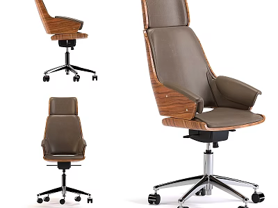 Modern Wooden Leather Desk And Chair Set With Swivel Wheels And Adjustable Backrest 3d model