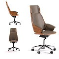 Modern Wooden Leather Desk And Chair Set With Swivel Wheels And Adjustable Backrest