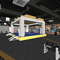 Fitness Gym Interior With Boxing Ring Workout Equipment Brick Wall And Ceiling Lights