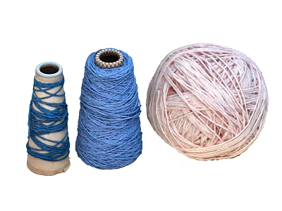 Blue Thread Spools And Pink Yarn Skein For Craft And Sewing Supplies 3d model