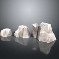 White Stones With Different Sizes Shapes And Polygonal Texture On Black Smooth Surface With Reflections 3d model