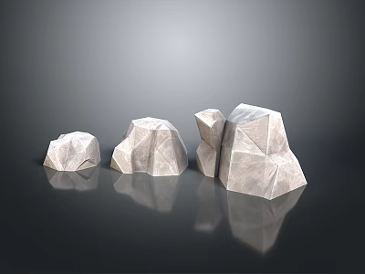 White Stones With Different Sizes Shapes And Polygonal Texture On Black Smooth Surface With Reflections 3d model