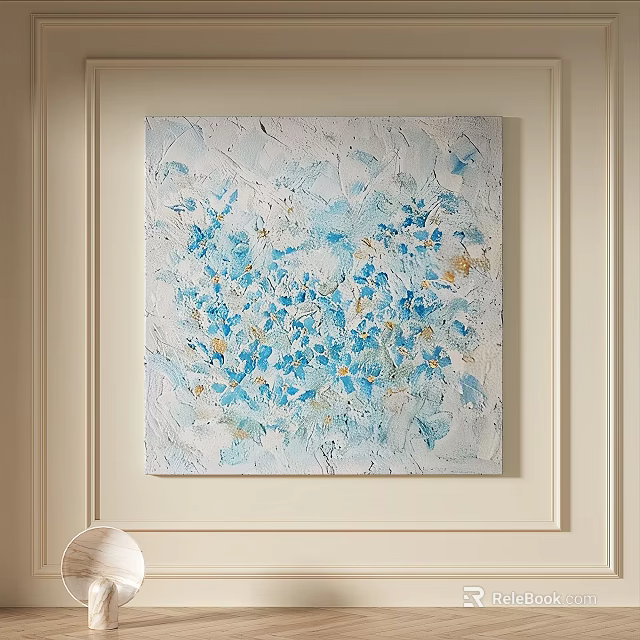 Modern Abstract Painting With Blue Gold Textured Design For Wall Decor 3d model 
