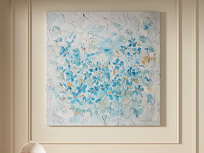 Modern Abstract Painting With Blue Gold Textured Design For Wall Decor 3d model