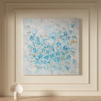Modern Abstract Painting With Blue Gold Textured Design For Wall Decor 3d model