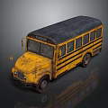 Yellow School Bus Rusty Vintage Exterior With Dark Roof And Stripes