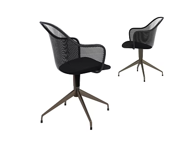 Modern Office Chair With Mesh Backrest Armrests Black Seat And Metal Base 3d model