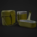 Vintage Yellow Metal Dinnerware Set With Lids Handles And Three Containers