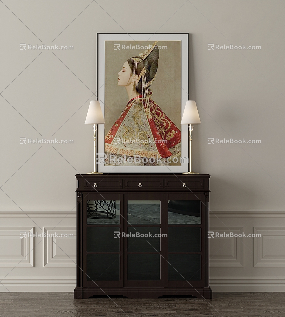 European Decorative Cabinet French Decorative Cabinet Decorative Painting Table Lamp 3d model