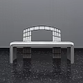 Modern Light Colored Bench With Curved Backrest On Dark Floor And Gray Wall 3d model