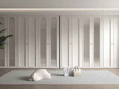 Modern White Wardrobe Design With Glass Doors And Minimalist Interior Decor 3d model