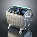 Stainless Steel Metal Trash Bin With Wheels And Black Spheres Inside
