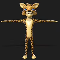 Cartoon Cheetah 3D Model Standing With Outstretched Arms Yellow Body Black Spots Blue Eyes