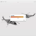 Two Gray Military Helicopters Flying With Rotors And Detailed Design