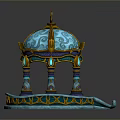 Ornate Blue And Gold Decorative Pavilion With Intricate Patterns Dome Columns And Base
