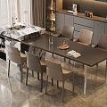 Modern Dining Table Set With Marble Tabletop Upholstered Chairs And Metal Legs