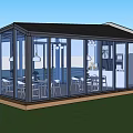 Modern Glass Garden Sunroom With Transparent Walls And Outdoor Seating Area