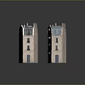 Twin Residential Buildings Exterior Design With Brick Facade Blue Tile Roof And Multi Story Windows
