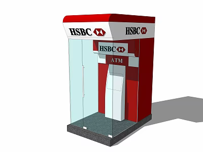 HSBC ATM Kiosk Public Facility With Glass Doors And Red Structure 3d model