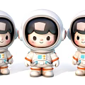Adorable Three Cartoon Astronaut Sculpture Carving In White Spacesuits With Smiling Faces