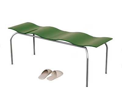 Green Wavy Seat Shoe Bench with Metal Frame and White Slippers 3d model