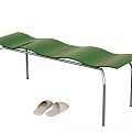 Green Wavy Seat Shoe Bench with Metal Frame and White Slippers