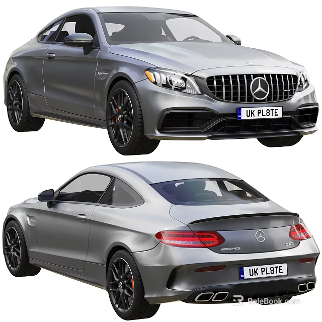 Silver Mercedes Coupe Car With UK Plate Front And Rear View Design 3d model 